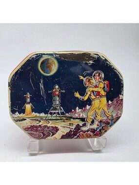 1960s Space Exploration Artwork Tin Container Fillerys Toffees Octagonal